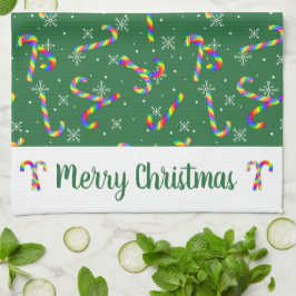 Green Rainbow Candy Canes Weihnachtsküche Handtuch