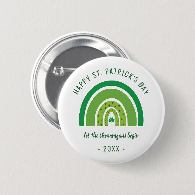 Green Rainbow Irish Kleeblatt Happy St Patricks Da Button (Vorne & Hinten)