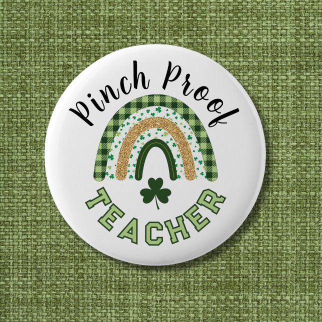 Green Rainbow Pinch Proof Teacher St Patrick's Day Button (Von Creator hochgeladen)