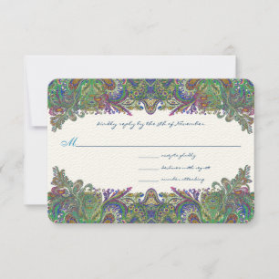 Green Raspberry Blue Damask Einladung