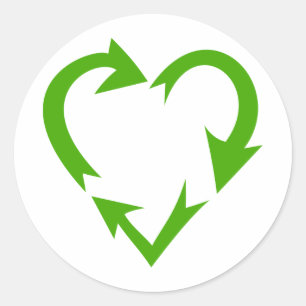 Green Recycle Heart Runder Aufkleber