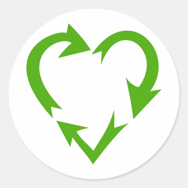 Green Recycle Heart Runder Aufkleber (Vorderseite)