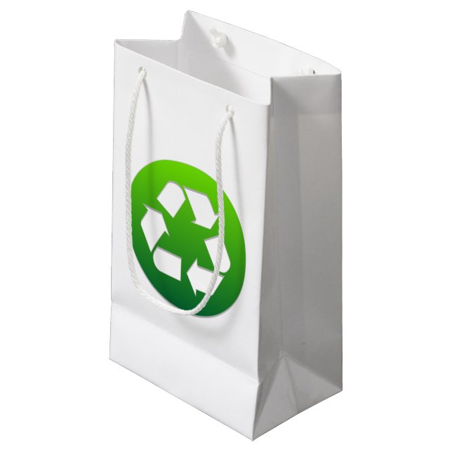 Green Recycle Sign Kleine Geschenktüte (Vorderseite Schrägansicht)