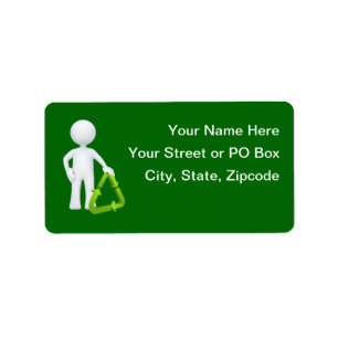 Green Recycle Symbol & Man Adressaufkleber