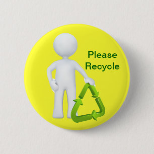 Green Recycle Symbol & Man Button