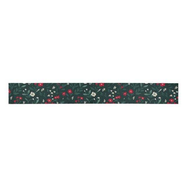 Green red and white Christmas flowers Ripsband (Vorderseite)