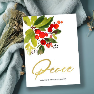 GREEN RED BERRIES WATERCOLOR CHRISTMAS PEACE FEIERTAGSPOSTKARTE