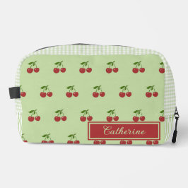 Green & Red Cherry Gingham Pattern Simple Fruit Waschbeutel