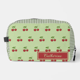 Green & Red Cherry Gingham Pattern Simple Fruit Waschbeutel