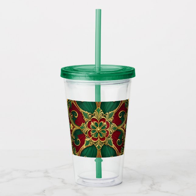 Green Red Christmas Holiday Acrylic Tumbler Acryltrinkbecher (Vorderseite)