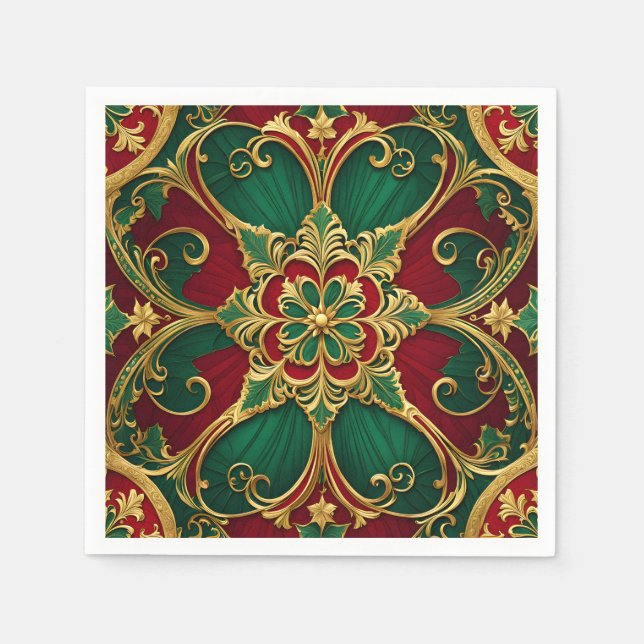 Green Red Christmas Holiday Napkin Serviette (Vorderseite)