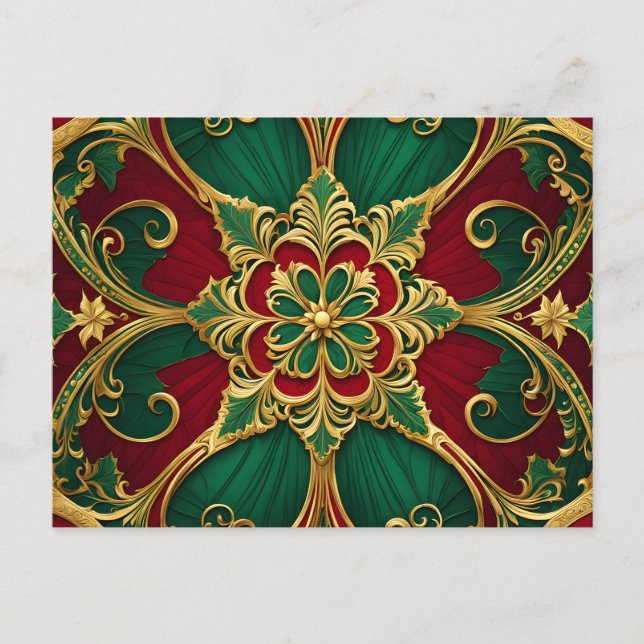 Green Red Christmas Holiday Postcard Postkarte (Vorderseite)