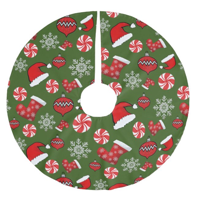 Green Red Christmas Pattern Polyester Weihnachtsbaumdecke (Vorderseite)