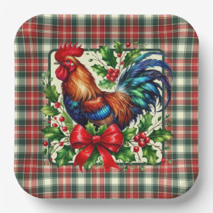 Green Red Christmas Rooster Pappteller