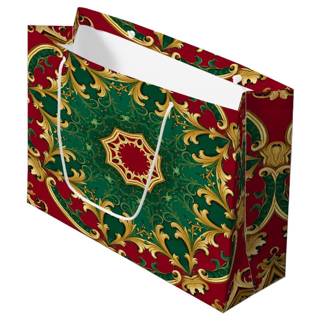 Green Red Decoration Weihnachtsgeschenk Tasche Große Geschenktüte (Vorderseite Schrägansicht)
