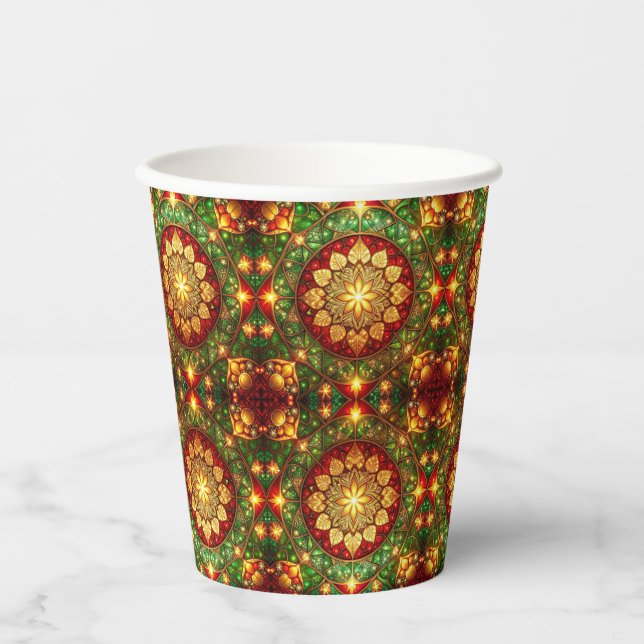 Green Red Decorative Christmas Holiday Paper Cups Pappbecher (Vorderseite)