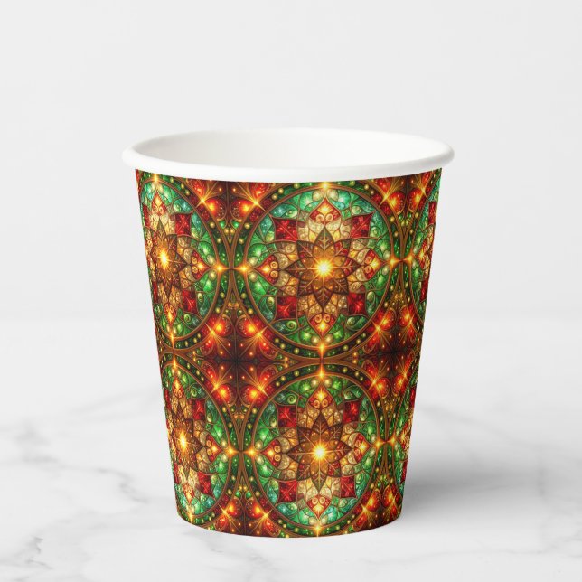 Green Red Decorative Christmas Holiday Paper Cups Pappbecher (Vorderseite)