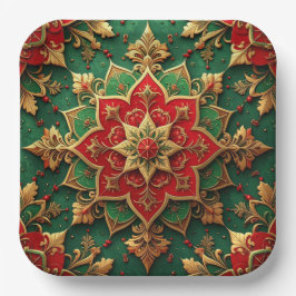 Green Red Decorative Christmas Holiday Paper Plate Pappteller