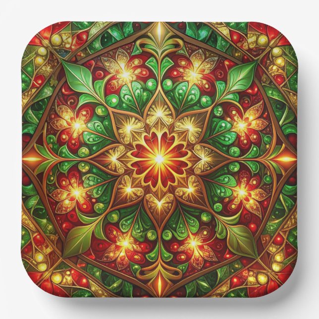 Green Red Decorative Christmas Holiday Paper Plate Pappteller (Vorderseite)