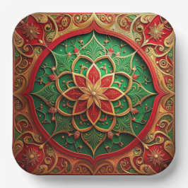 Green Red Decorative Christmas Holiday Paper Plate Pappteller