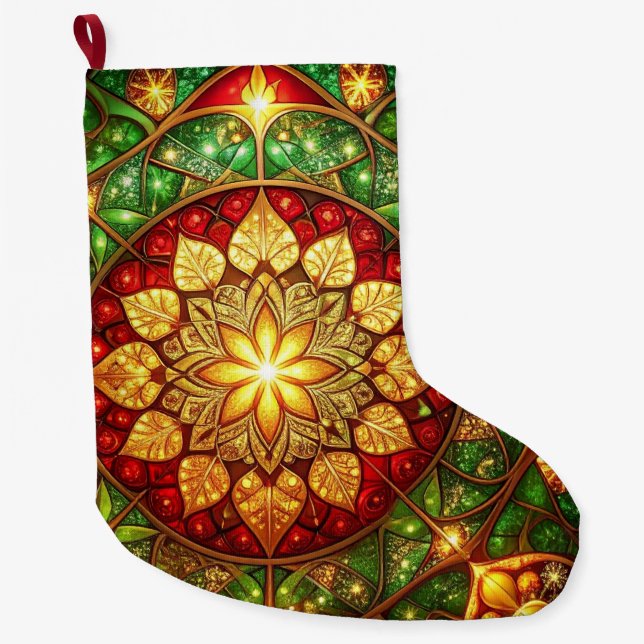 Green Red Decorative Christmas Holiday Stocking Großer Weihnachtsstrumpf (Vorderseite)