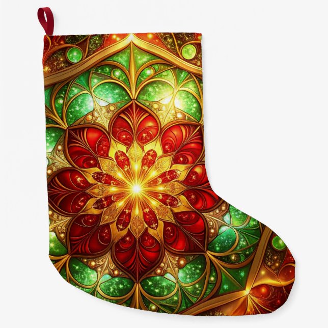 Green Red Decorative Christmas Holiday Stocking Großer Weihnachtsstrumpf (Vorderseite)