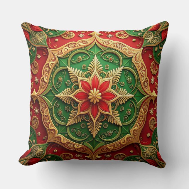 Green Red Decorative Christmas Throw Pillow Kissen (Vorderseite)
