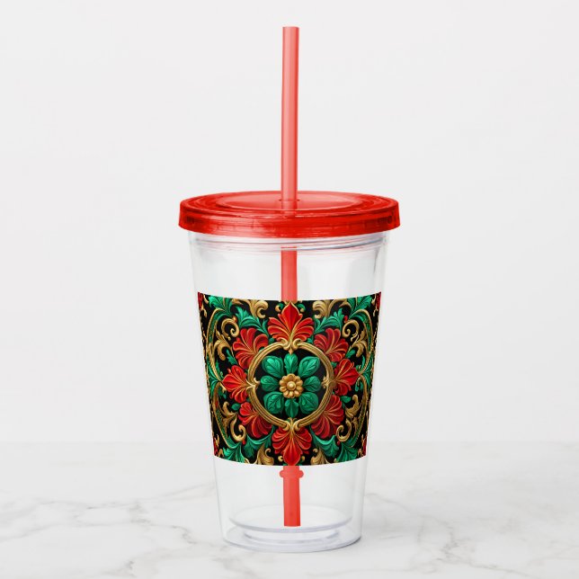 Green Red Decorative Holiday Acrylic Tumbler Acryltrinkbecher (Vorderseite)
