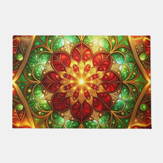 Green Red Decorative Holiday Doormat Fußmatte (Vorderseite)