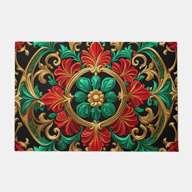 Green Red Decorative Holiday Doormat Fußmatte (Vorderseite)
