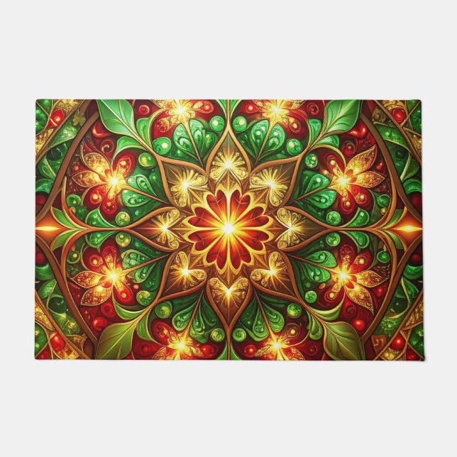 Green Red Decorative Holiday Doormat Fußmatte (Vorderseite)