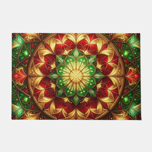 Green Red Decorative Holiday Doormat Fußmatte (Vorderseite)
