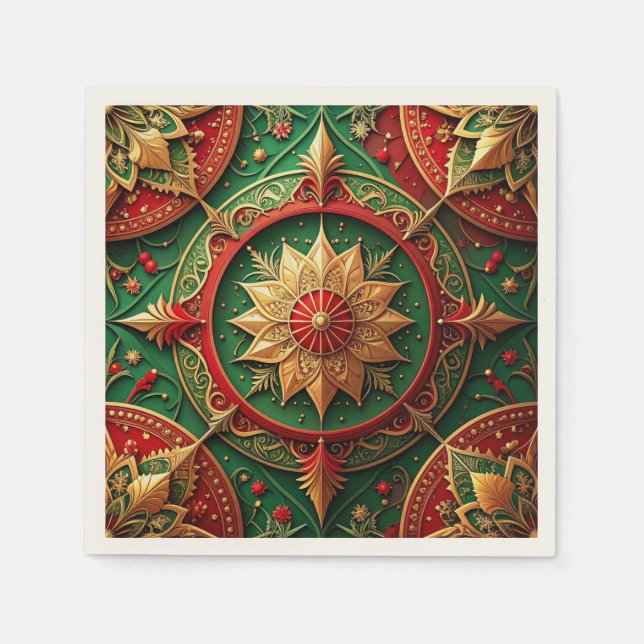 Green Red Decorative Holiday Napkin Serviette (Vorderseite)