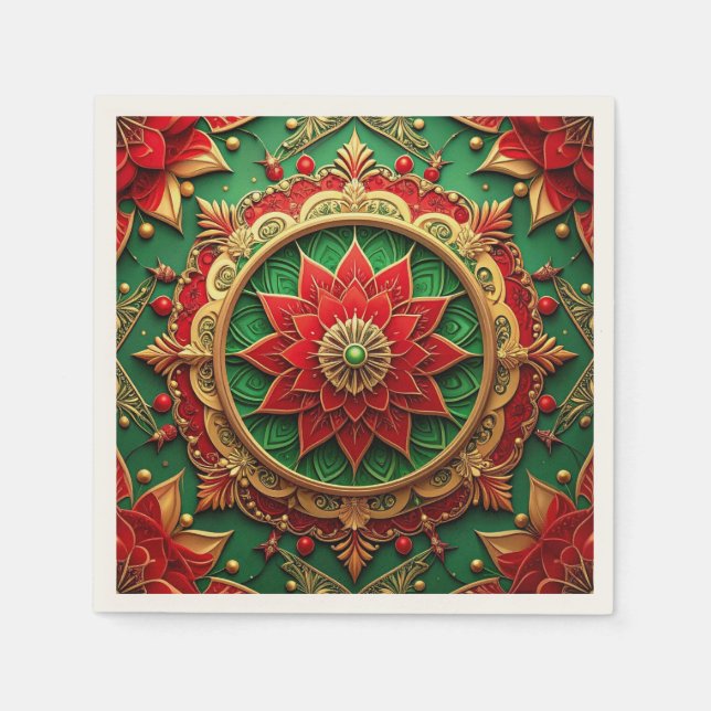Green Red Decorative Holiday Napkin Serviette (Vorderseite)