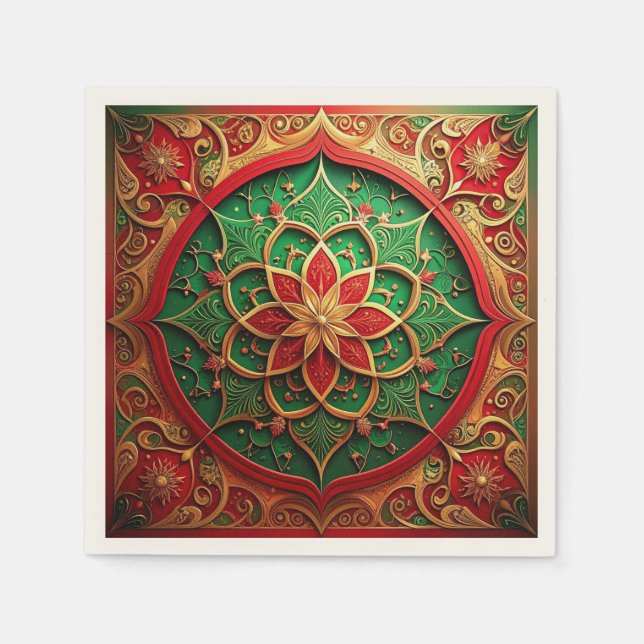 Green Red Decorative Holiday Napkin Serviette (Vorderseite)