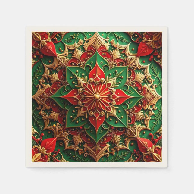 Green Red Decorative Holiday Napkin Serviette (Vorderseite)