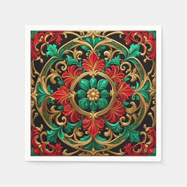 Green Red Decorative Holiday Napkin Serviette (Vorderseite)