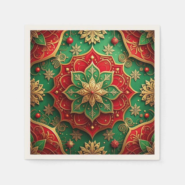 Green Red Decorative Holiday Napkin Serviette (Vorderseite)