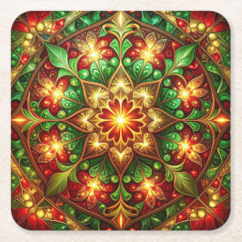 Green Red Decorative Holiday Paper Coaster Rechteckiger Pappuntersetzer