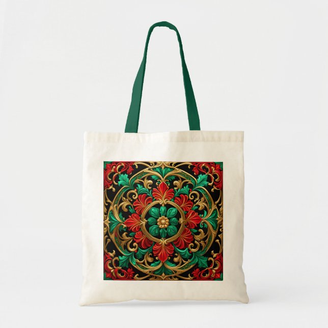 Green Red Decorative Holiday Tote Bag Tragetasche (Vorne)