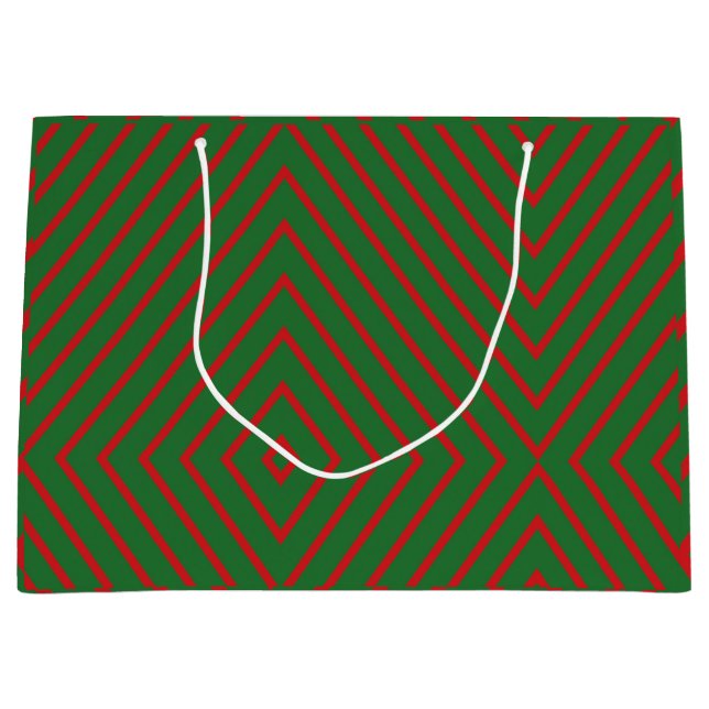 Green & Red Diagonal Lines Gift Bag Große Geschenktüte (Vorderseite)