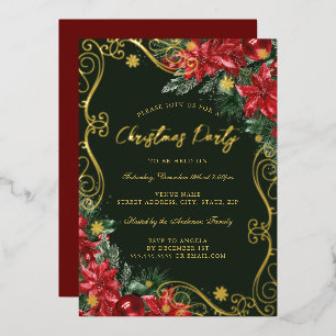 Green Red Festive Blume Swirt Weihnachten Party Folieneinladung