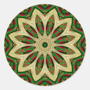 Green Red Gold Blume für Tribal Holiday Runder Aufkleber