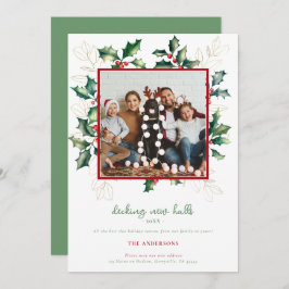 Green Red Gold Christmas Holly New Address Foto Feiertagskarte