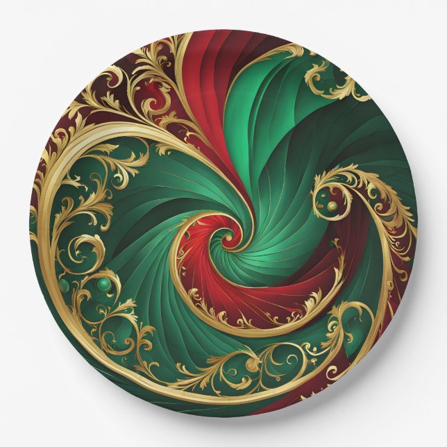 Green Red Gold Decorative Holiday Paper Plate Pappteller (Vorderseite)