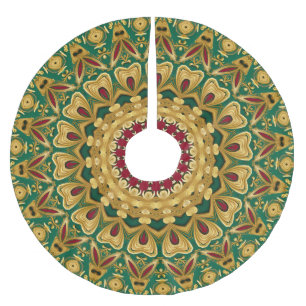 Green Red Gold Decorative Holiday Tree Skirt Polyester Weihnachtsbaumdecke