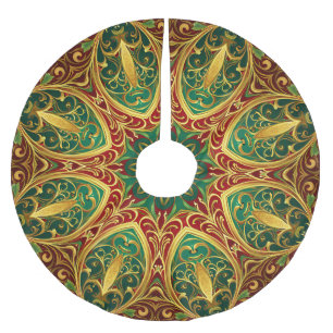 Green Red Gold Decorative Holiday Tree Skirt Polyester Weihnachtsbaumdecke