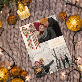 Green Red Gold Striped Bow Frohe Weihnachtszeit Fo Folien Feiertagskarte