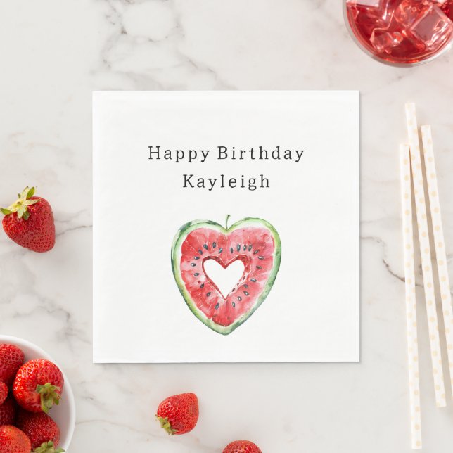Green Red Heart Watermelon Birthday Serviette (Beispiel)