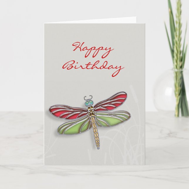 Green & Red Jewelly Dragonfly Karte (Vorderseite)